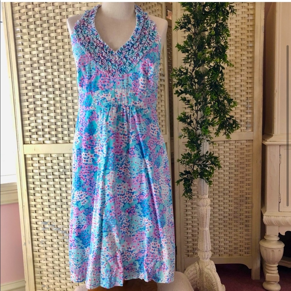 Lilly Pulitzer Purple And Blue Flower Halter Dress